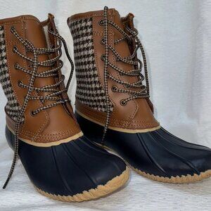 NWT Lands’ End Women’s Duck Boots Size 7.0B Navy Houndstooth Sherpa Lined